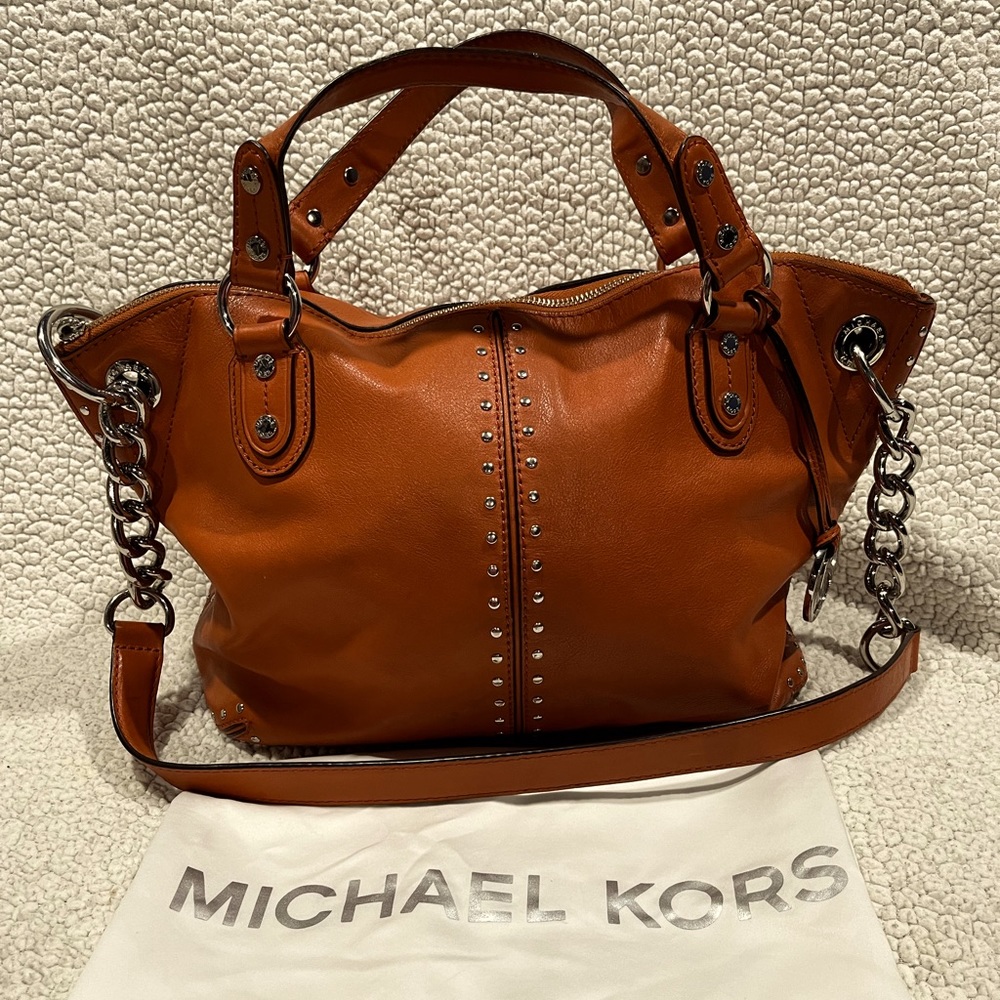 Gorgeous Authentic Cognac Leather Michael KORS satchel with dust bag